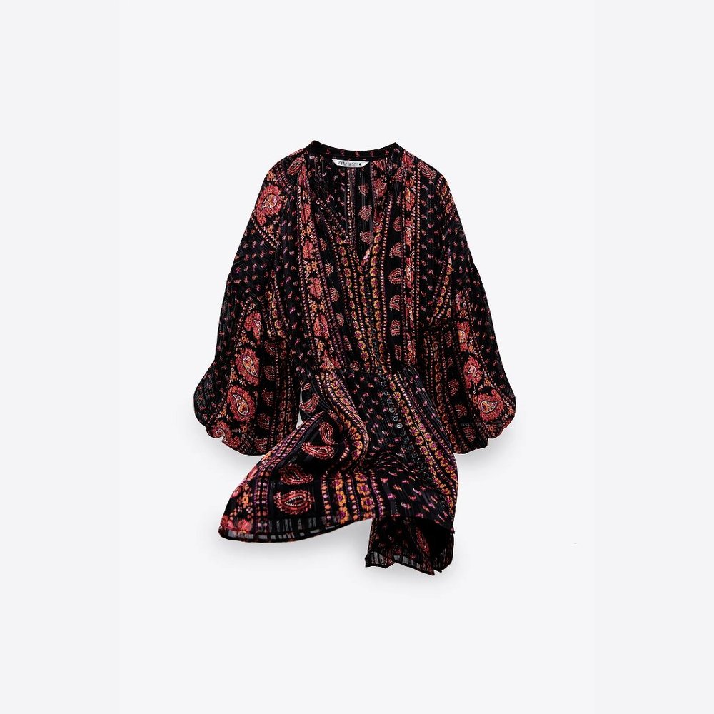 NWT Zara black paisley print boho mini dress, S - Picture 8 of 10